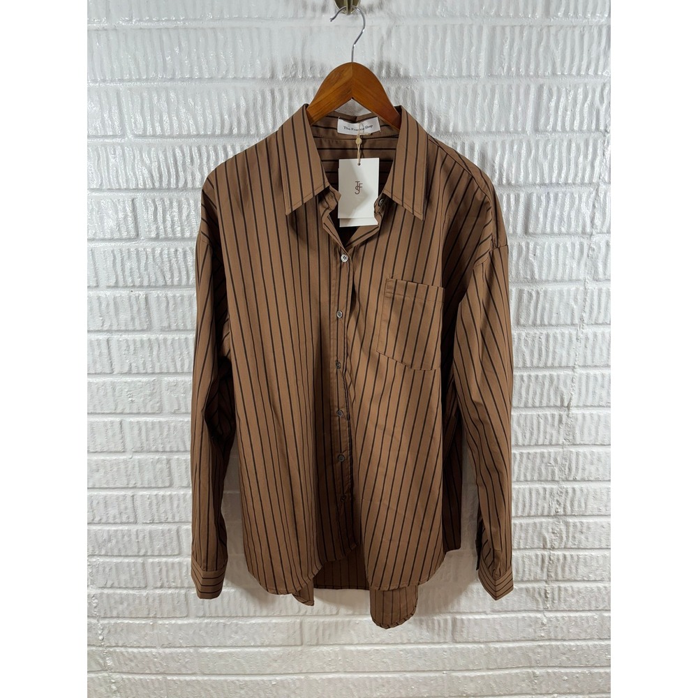 The Frankie Shop Anette Striped Shirt Brown Oversized Button Down One Size NWT
